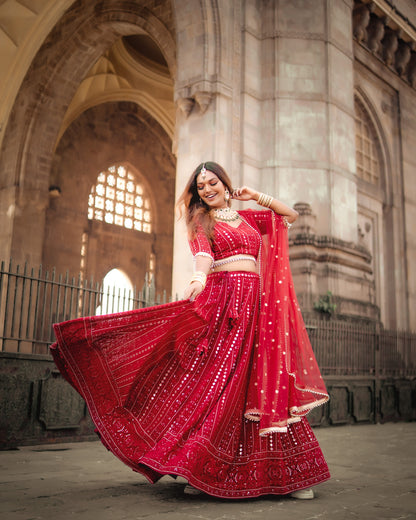 Maroon Chikankari and Sequin Lehenga