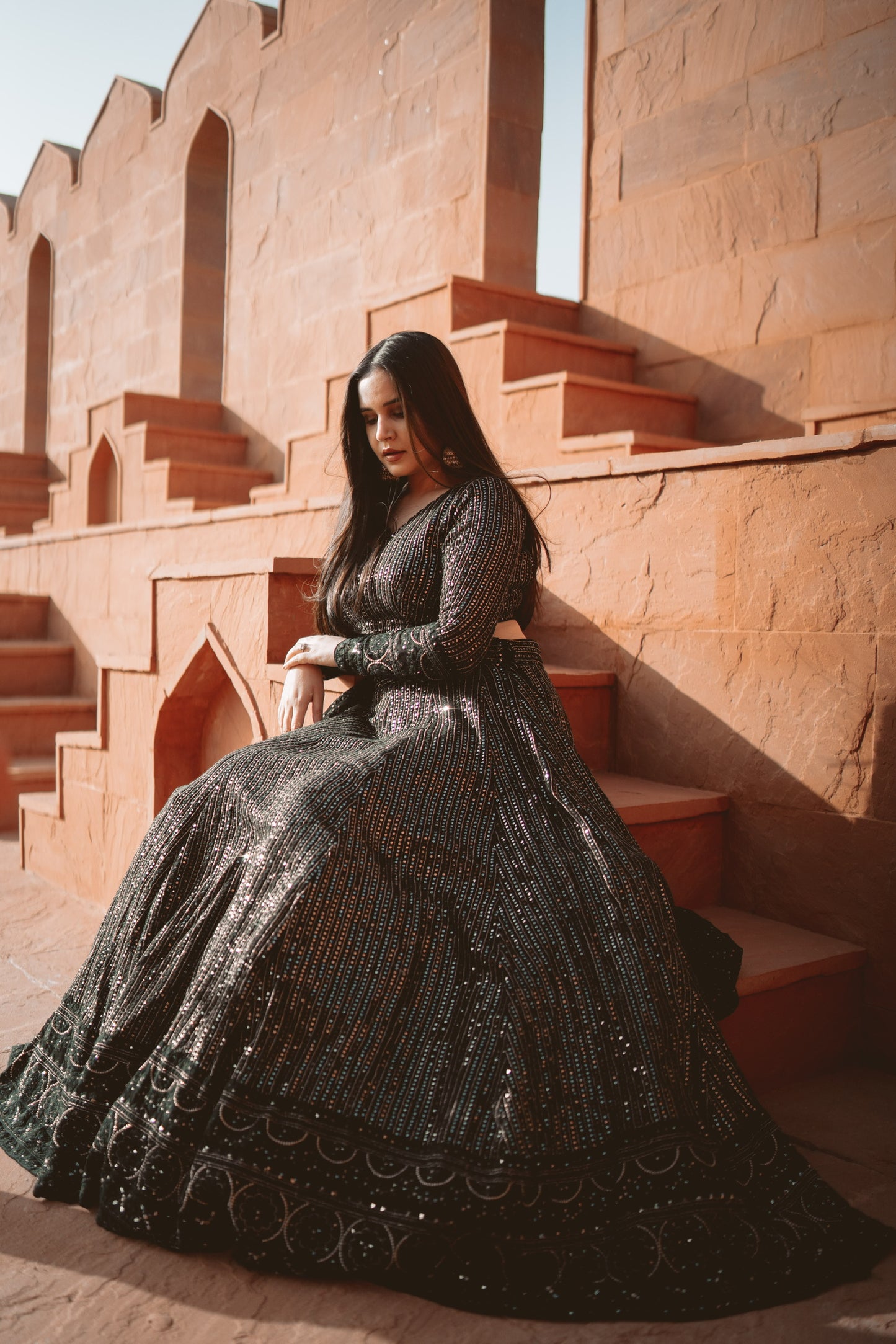 Black Shimmer Chikankari Lehenga