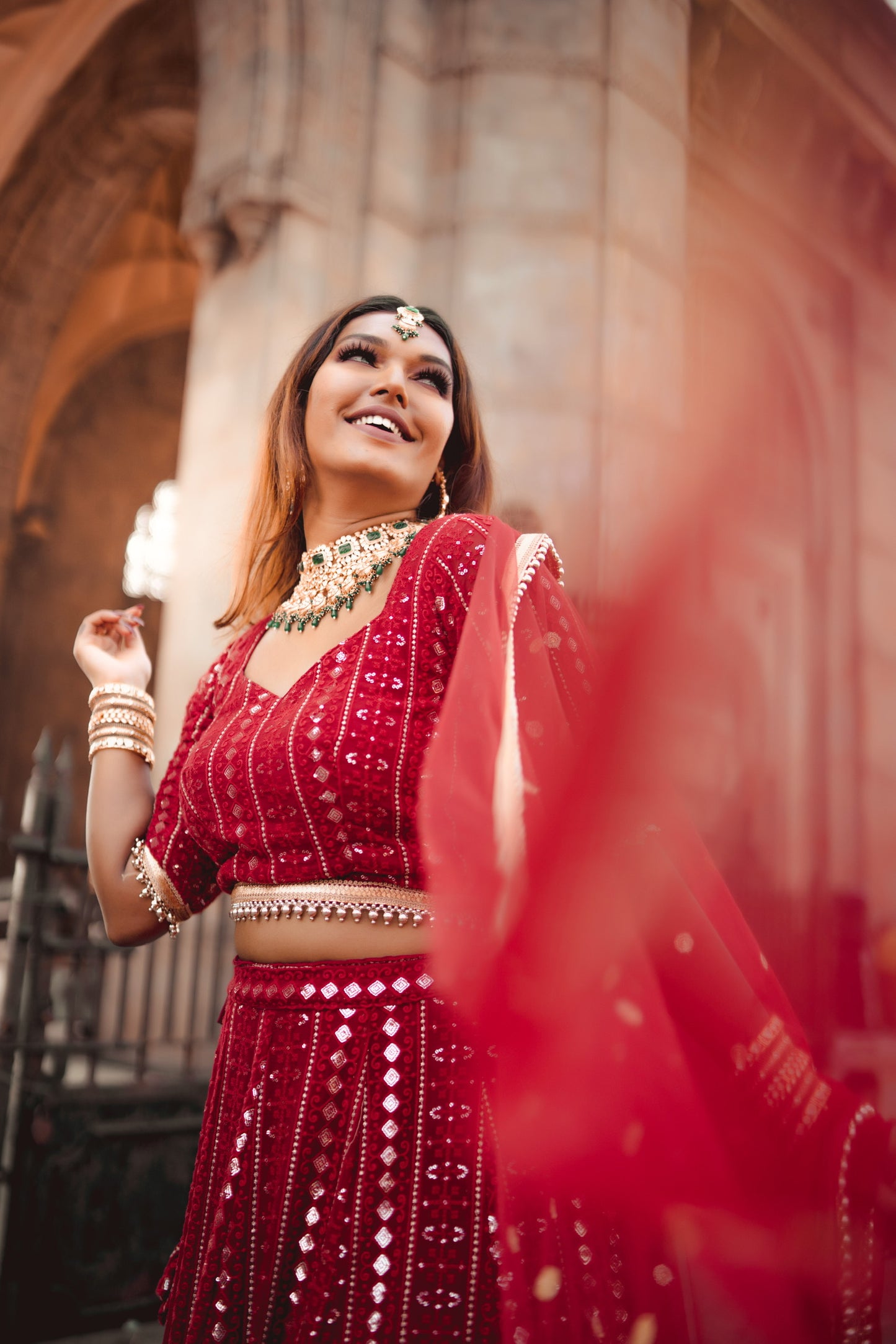 Maroon Chikankari and Sequin Lehenga