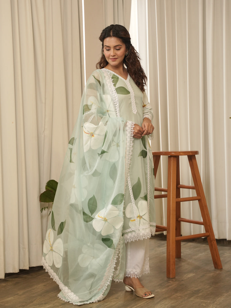 Handpainted Phool Organza Suit Set