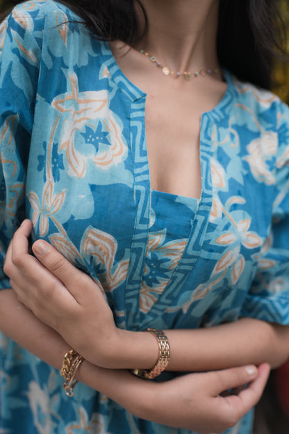 Soothing Blue Floral Cotton Kafty