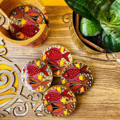 Tarang - Round Wooden Coasters Set of 6