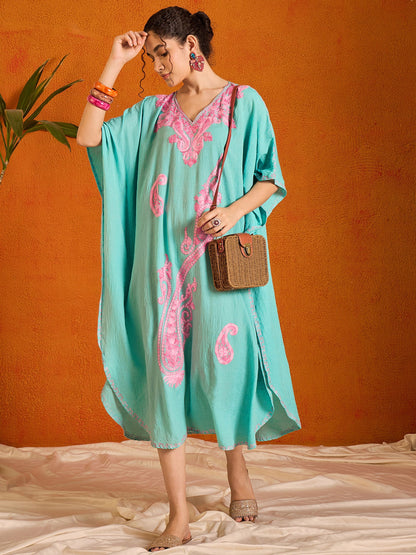 Arctic Blue Kashmiri Summer Kaftan - Long