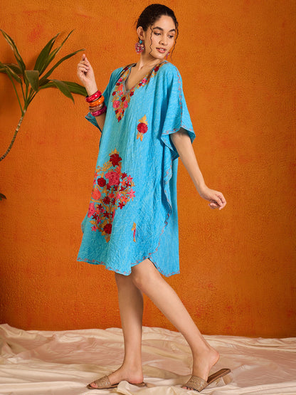 Aqua Blue Kashmiri Kaftan - Short