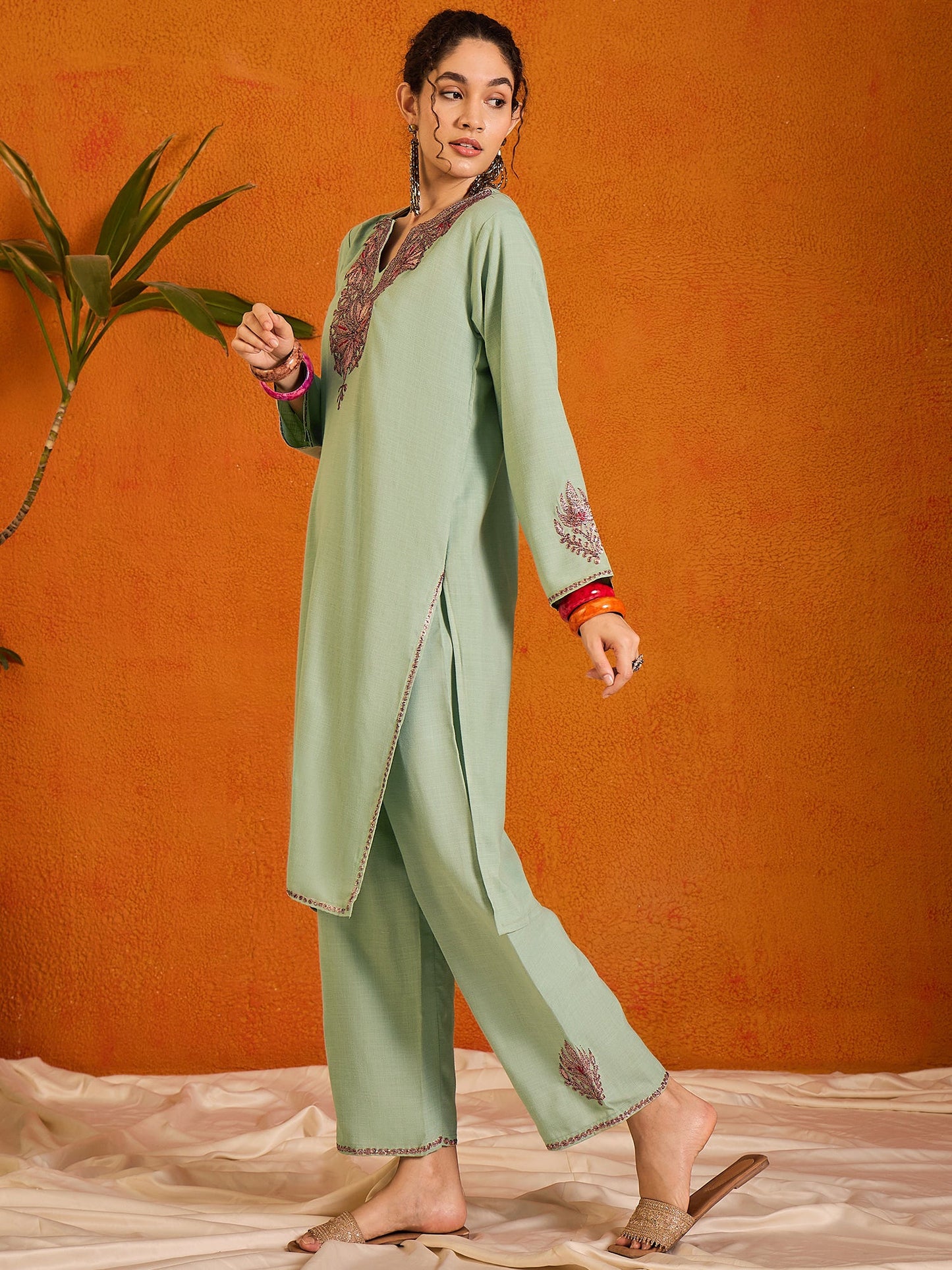 Maisa Kashmiri Green Kurta Co-ord Set