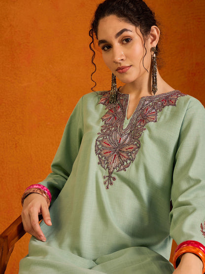 Maisa Kashmiri Green Kurta Co-ord Set