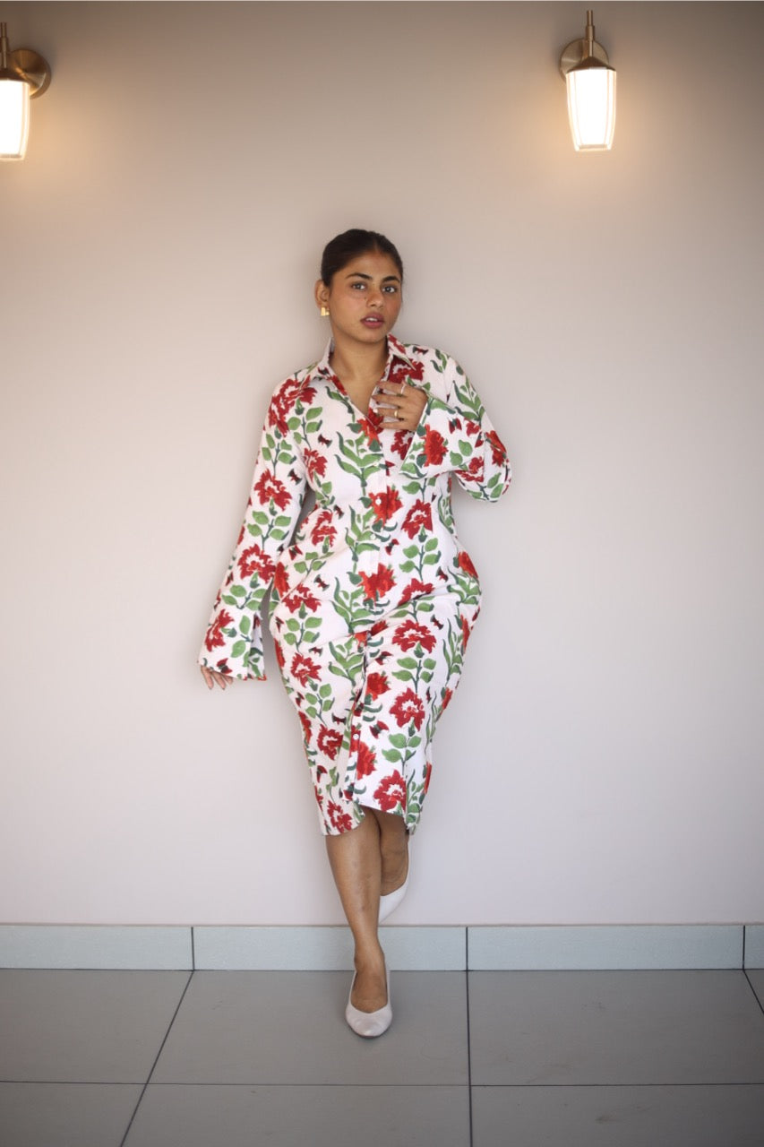 Scarlet Handblock Print Cotton Shirt Dress