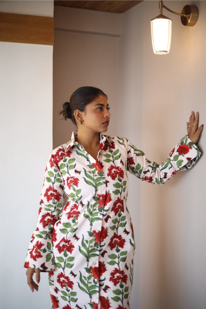Scarlet Handblock Print Cotton Shirt Dress