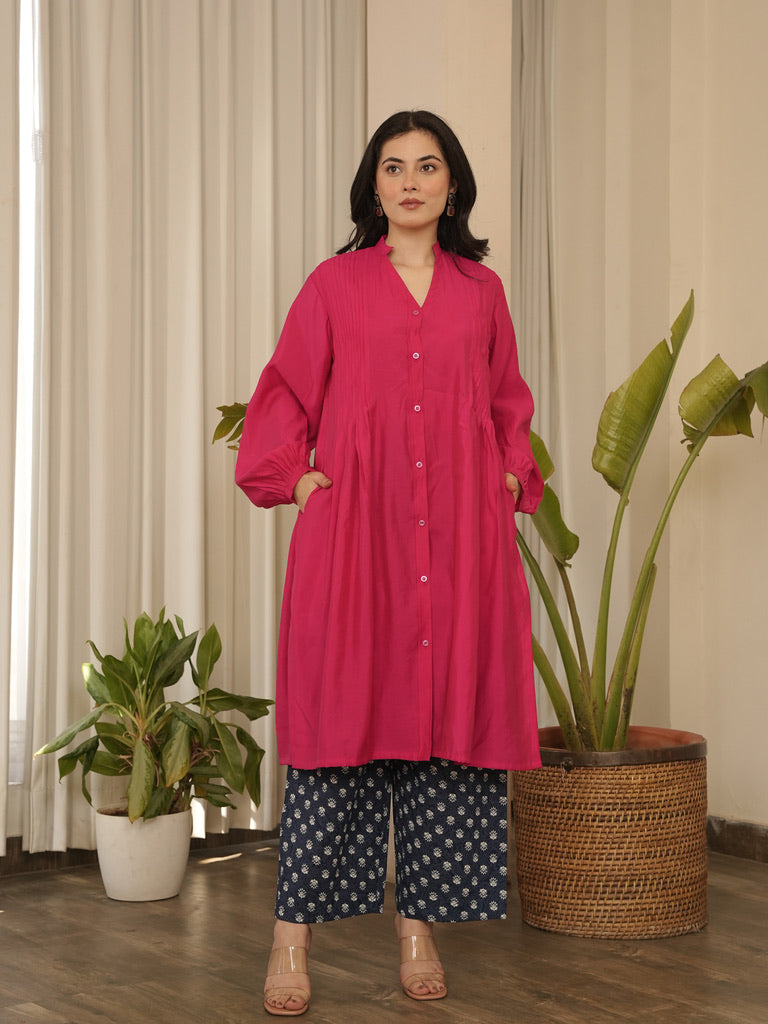 Aayat - Pintuck Flared Kurta with Block Print Pants