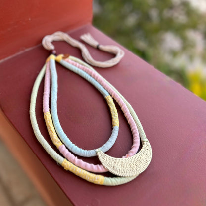 Three Layered Brass Moon Necklace