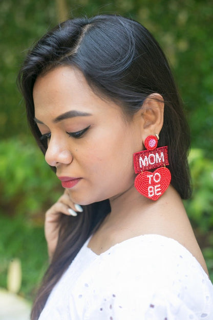 Mom To Be Red Beaded Earrings