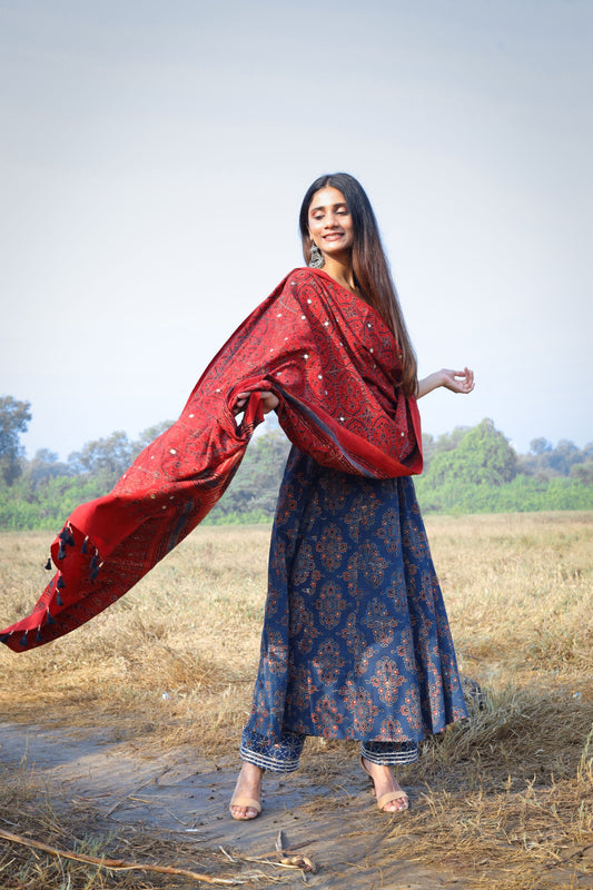 Madder Mirror Work Mul Dupatta