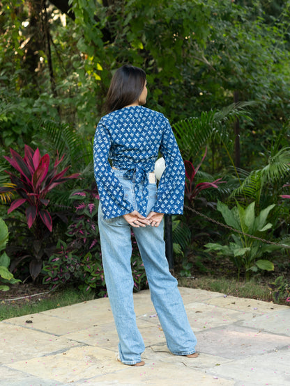 Indigo Handblock Print Wrap Top