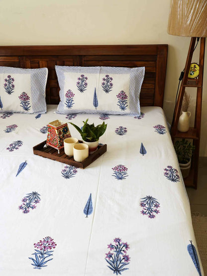 Udyaan Blue Extra Large Double Bed Bedsheet