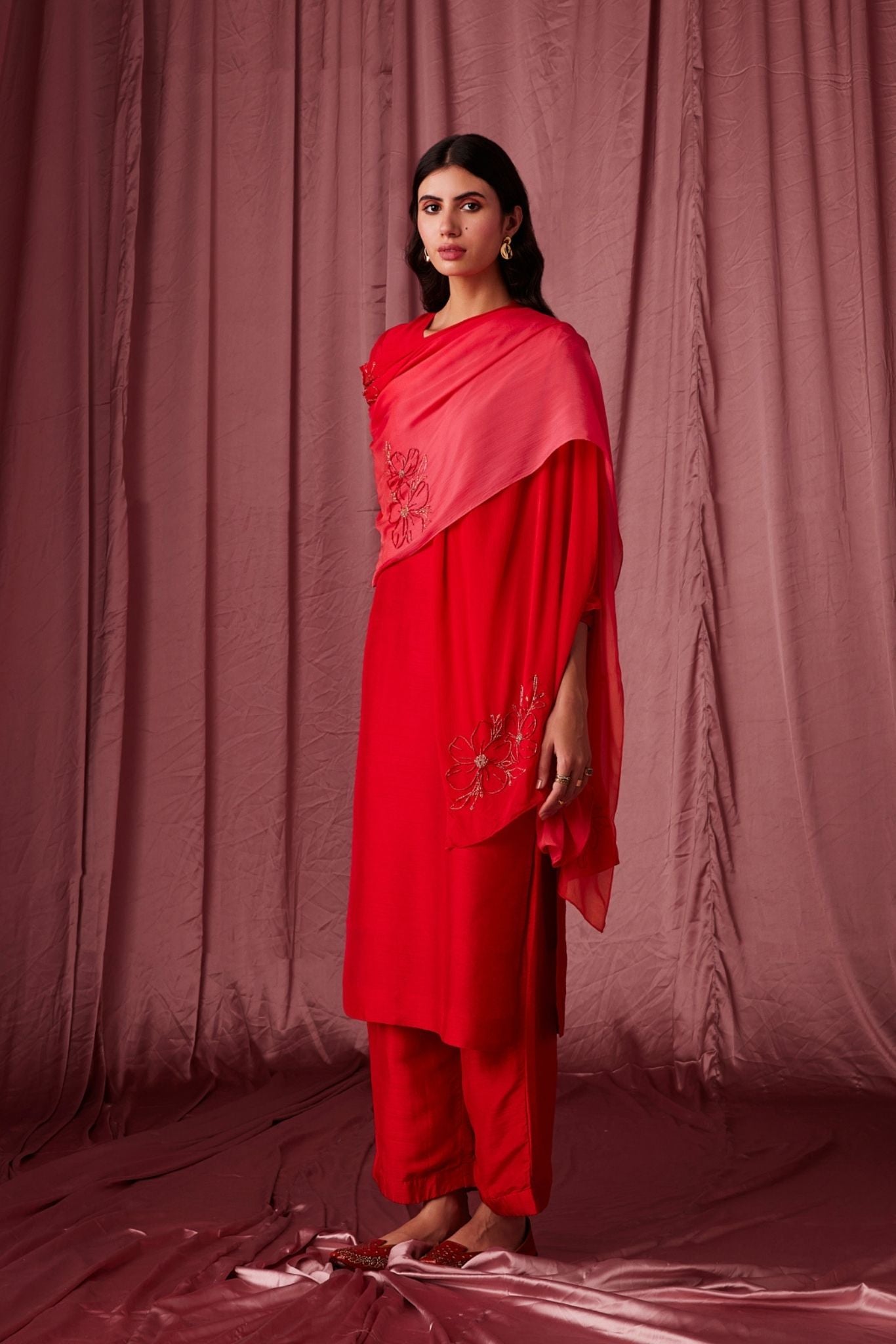 Vanya Red Silk Kurta Set