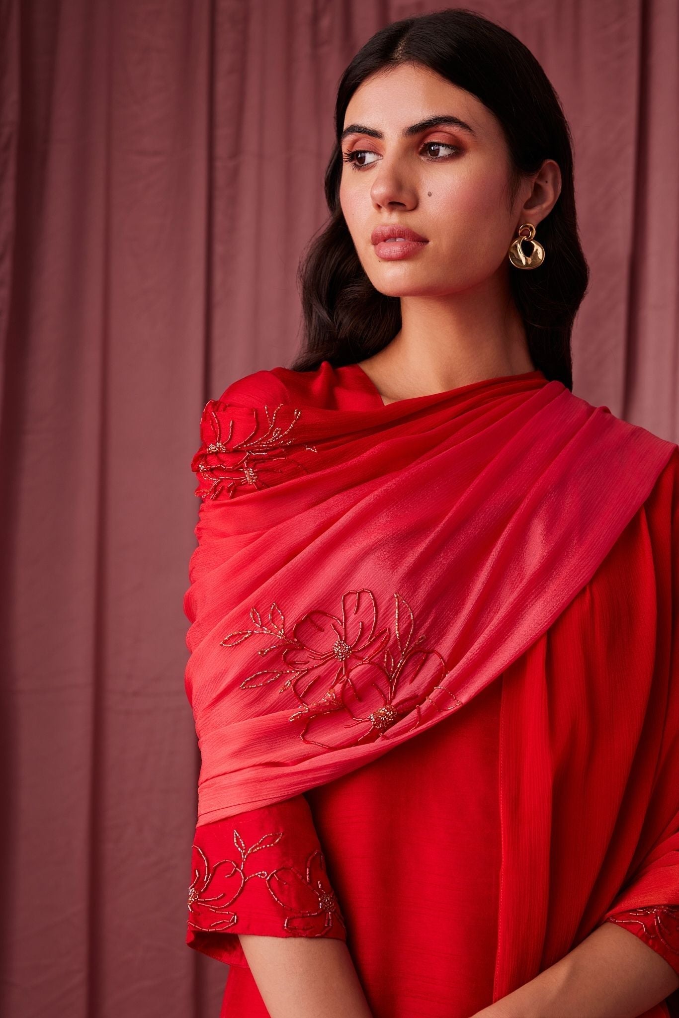 Vanya Red Silk Kurta Set