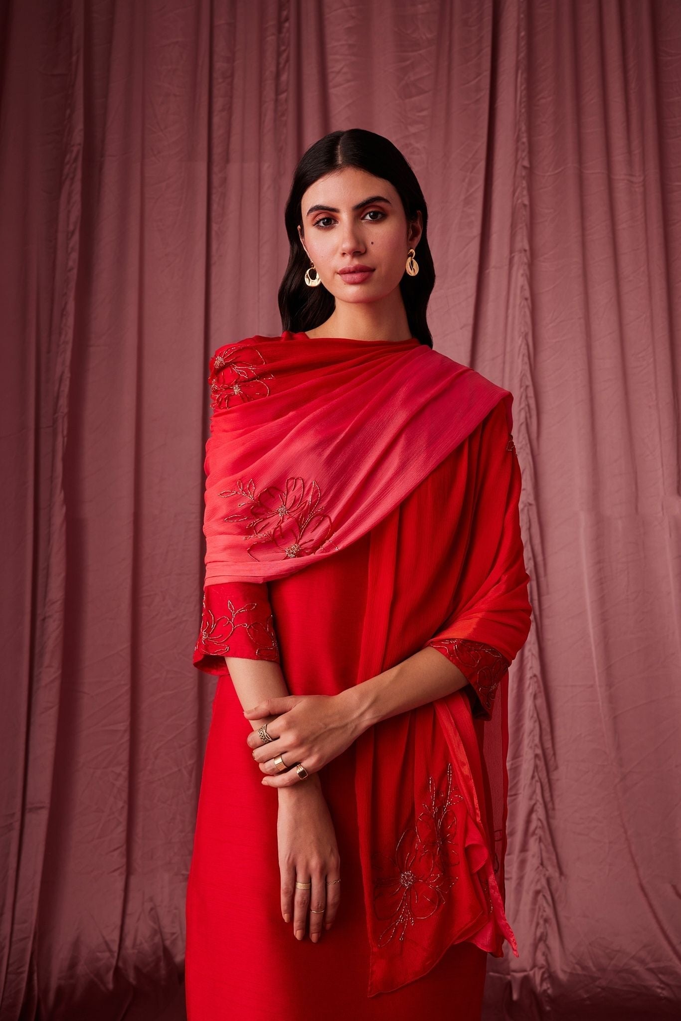 Vanya Red Silk Kurta Set