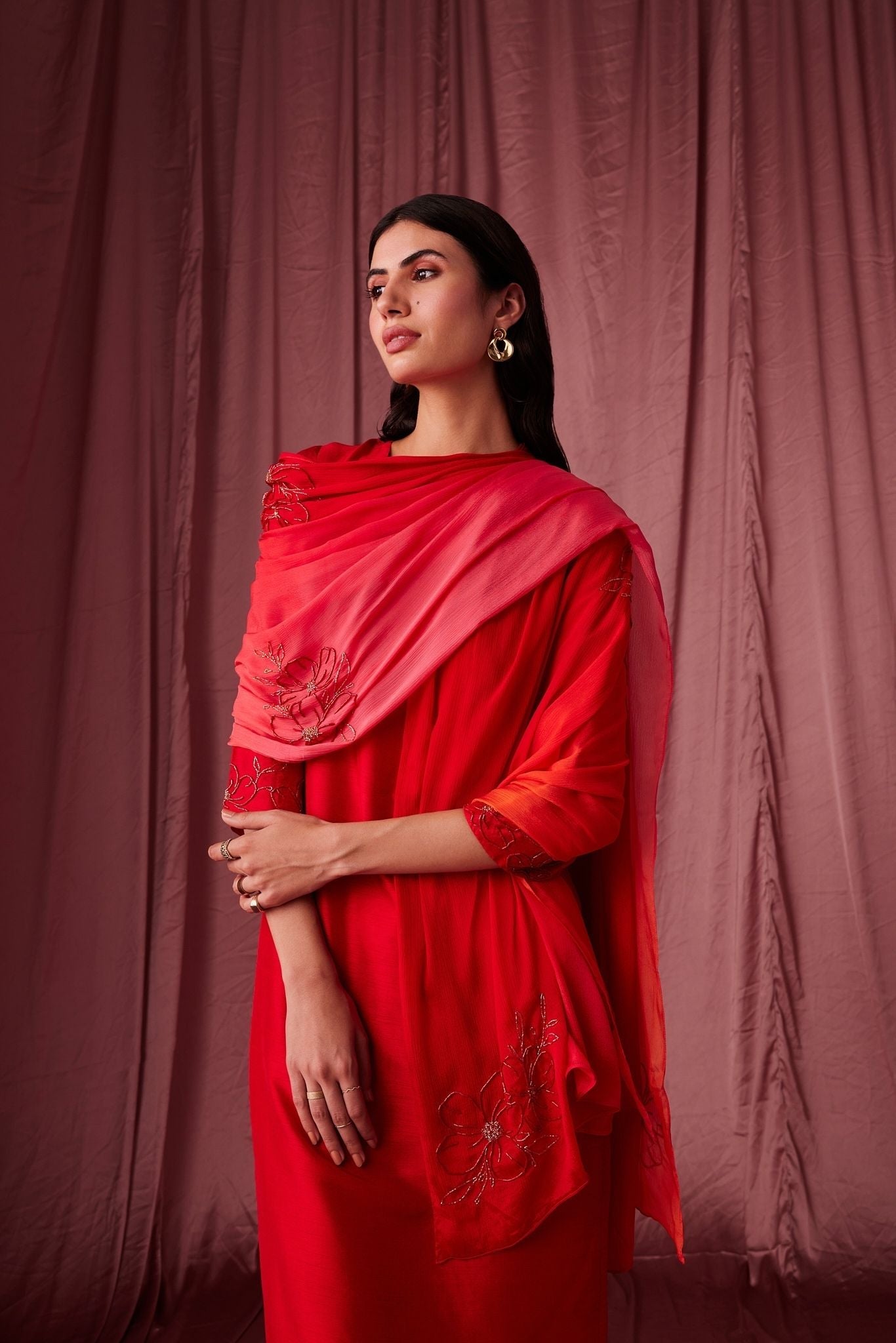 Vanya Red Silk Kurta Set