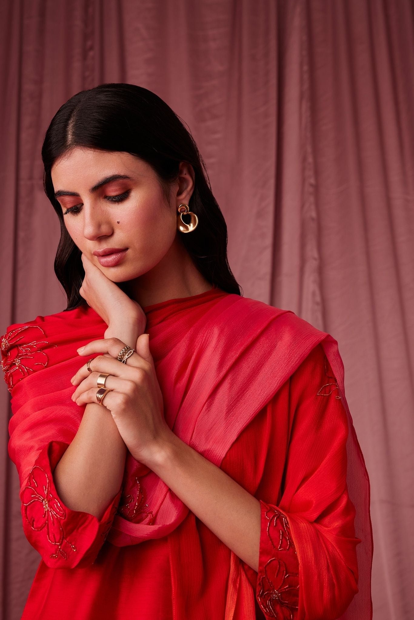 Vanya Red Silk Kurta Set