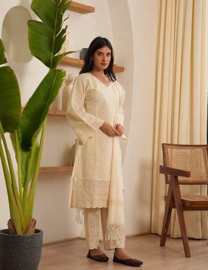 Juliet White Cotton Straight Suit Set