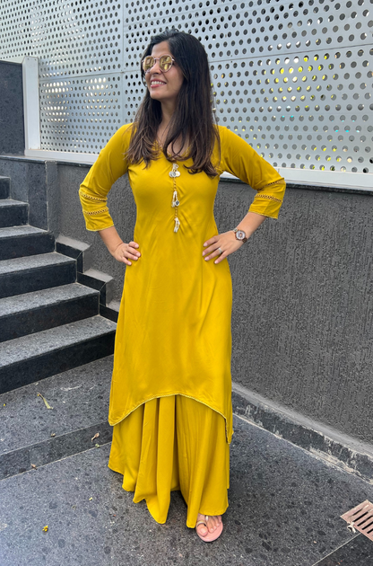 Dandelion Yellow/ Blue Solid Two Layered Kurta Set