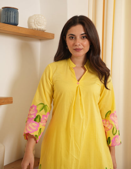 Ember Handpainted Floral Cotton Kurta Set