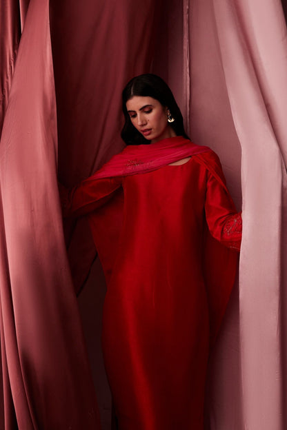 Vanya Red Silk Kurta Set