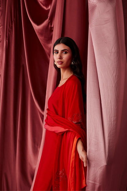 Vanya Red Silk Kurta Set