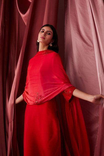 Vanya Red Silk Kurta Set