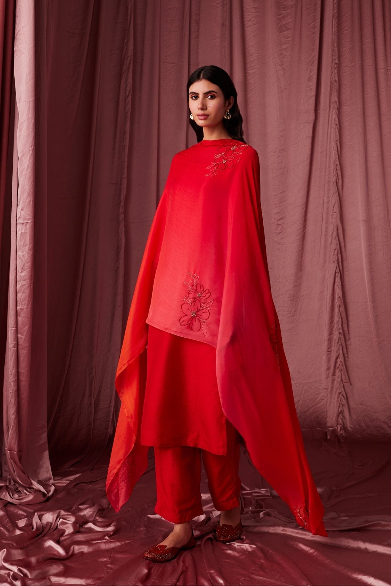 Vanya Red Silk Kurta Set