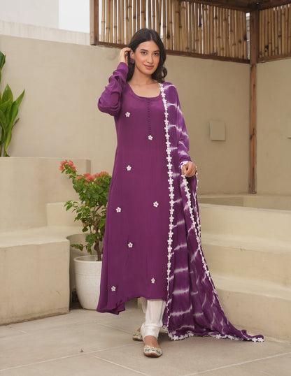 Lillian Purple Cotton Crush Straight Suit Set