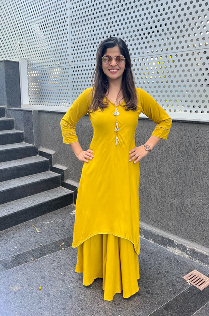 Dandelion Yellow/ Blue Solid Two Layered Kurta Set