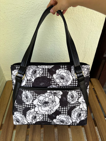 Monochrome Bloom Handcrafted Tote