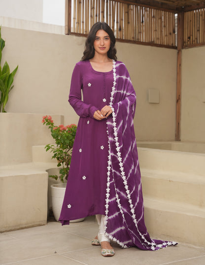 Lillian Purple Cotton Crush Straight Suit Set