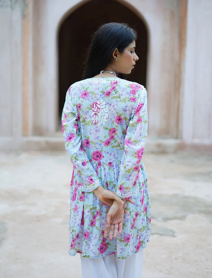 Fiza Flared Anakarli Short Printed Chikankari Kurta