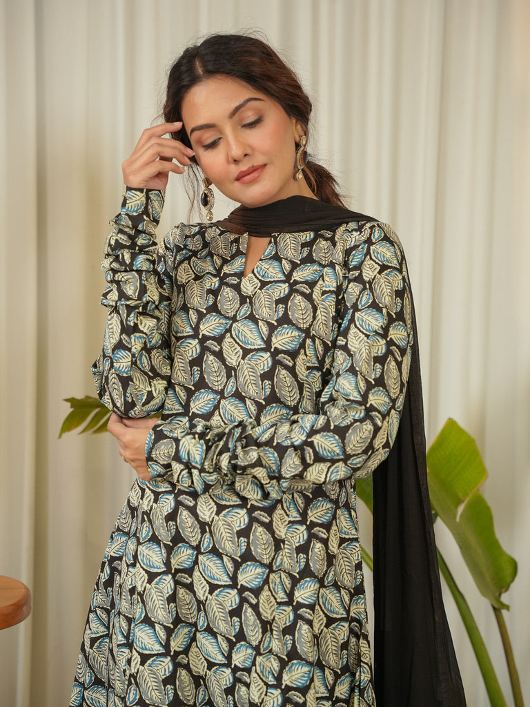 Bahar Leaf Block Print Cotton Suit Set