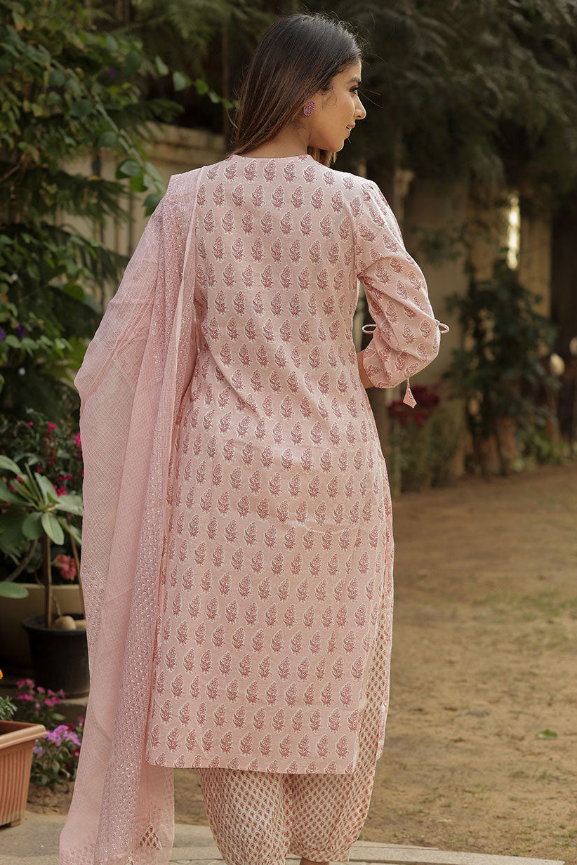 Light Pink Handblock Cotton Suit Set