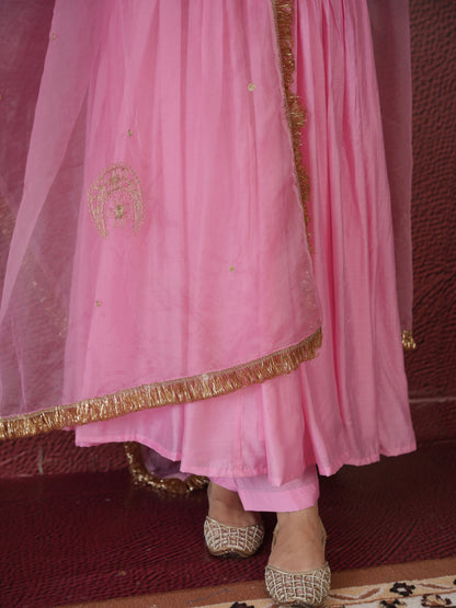 Chaand Pink Chanderi Zari Suit Set