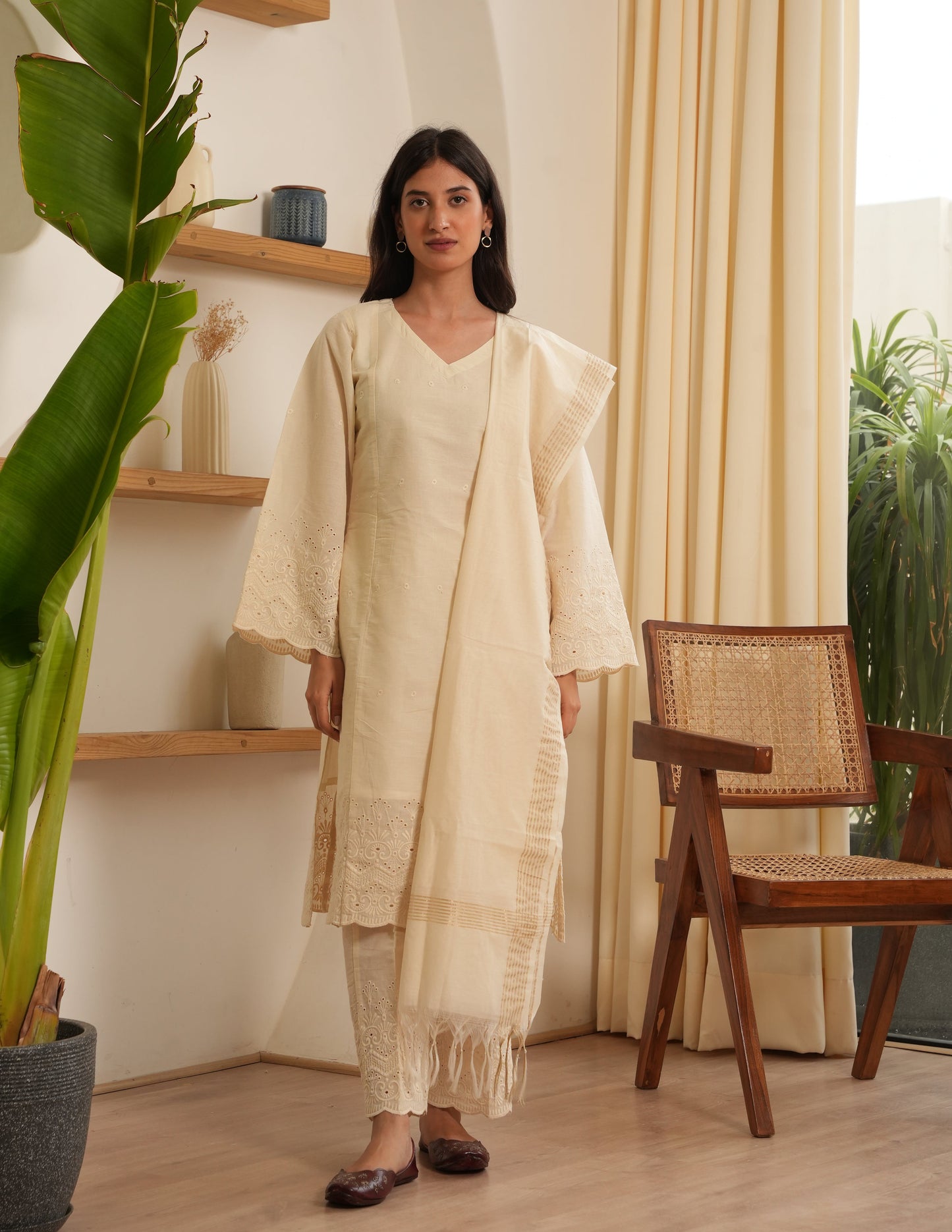 Juliet White Cotton Straight Suit Set