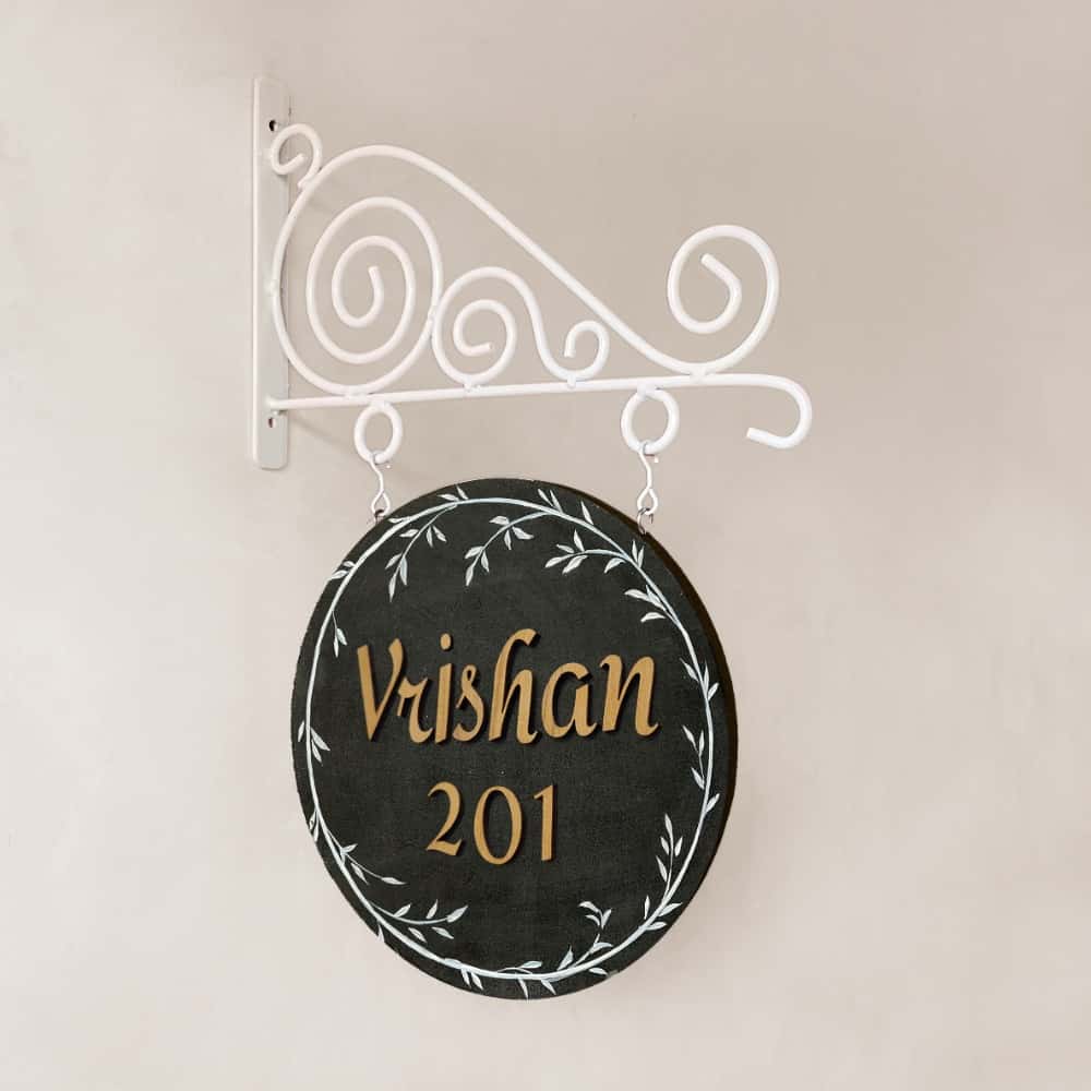 Noble Grey Minimal Handpainted Hanging Nameplate