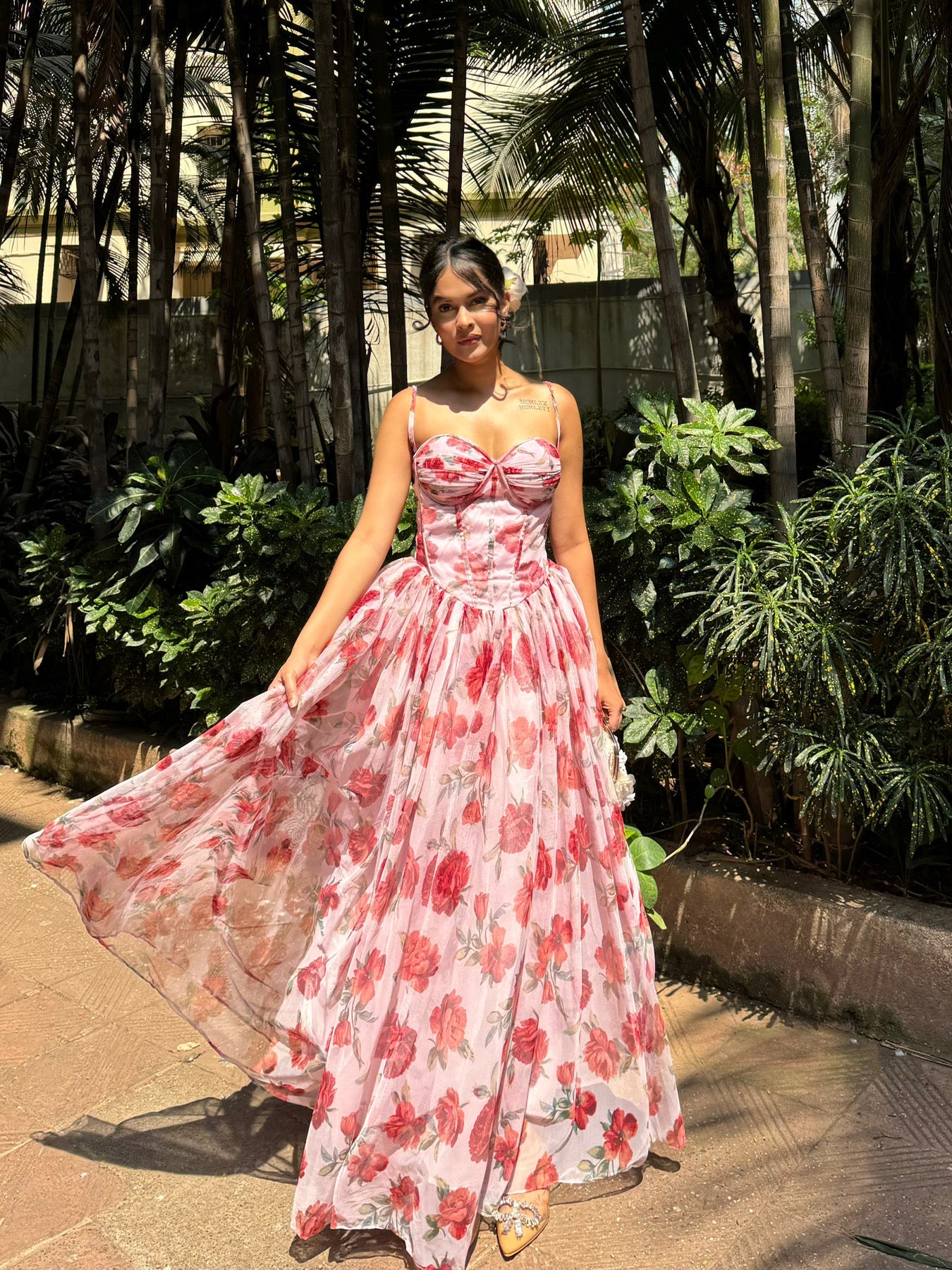 Floral Pink Padded Corset Gown