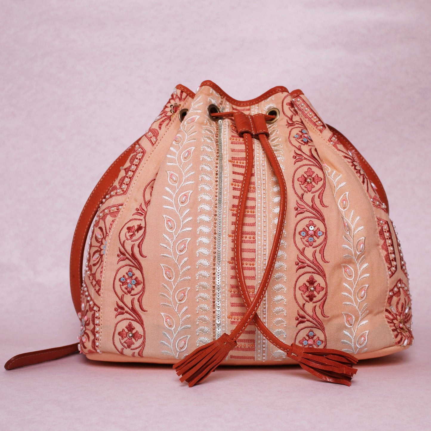 Artisan-Crafted Embroidered Drawstring Bag