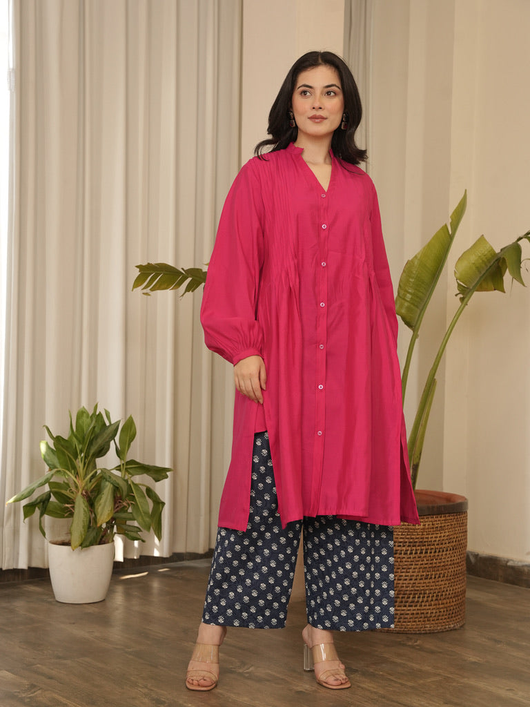 Aayat - Pintuck Flared Kurta with Block Print Pants