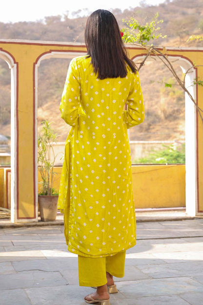 Lime Cotton Silk Bandhej Suit Set