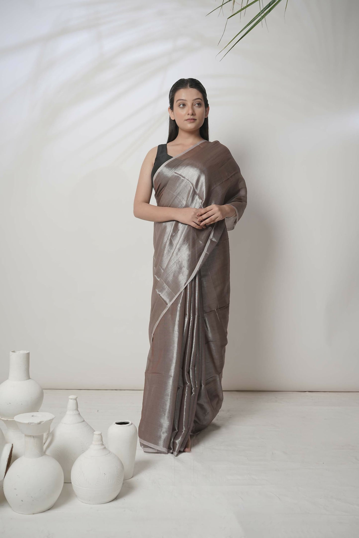 Bhavya | Pastel Coffee Handloom Tissue Saree