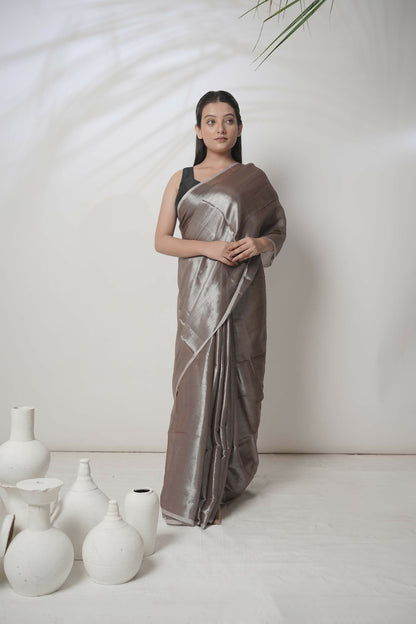 Bhavya | Pastel Coffee Handloom Tissue Saree