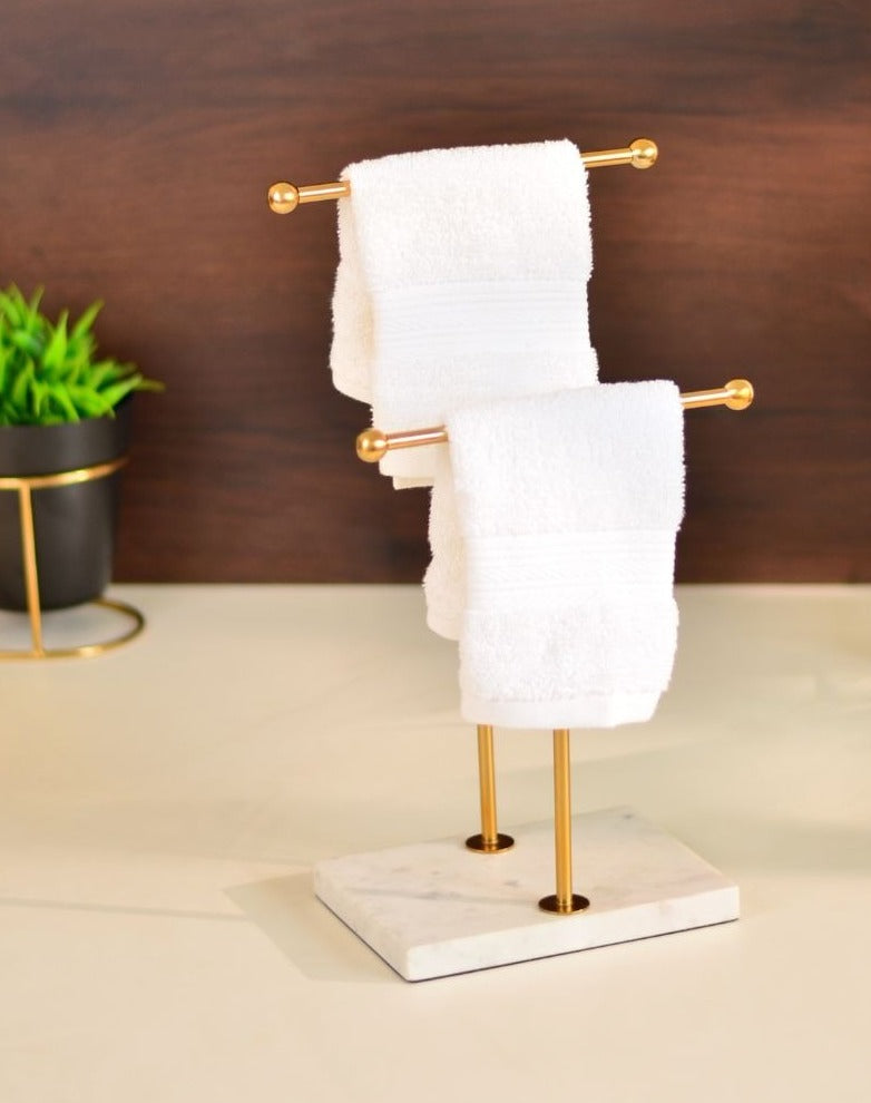 Towel Stand : Stainless Steel & White Marble