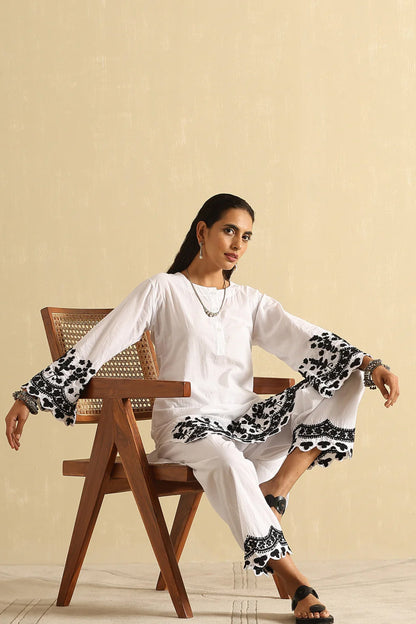 Nazia White and Black Chikankari Kurta and Pant Set