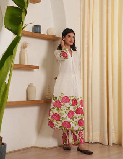 Ember Handpainted Floral Cotton Kurta Set