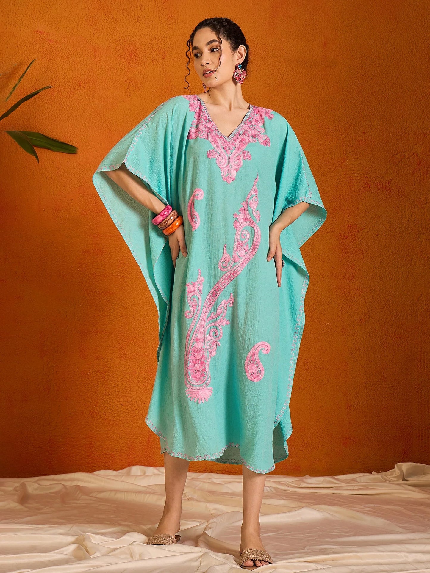 Arctic Blue Kashmiri Summer Kaftan - Long